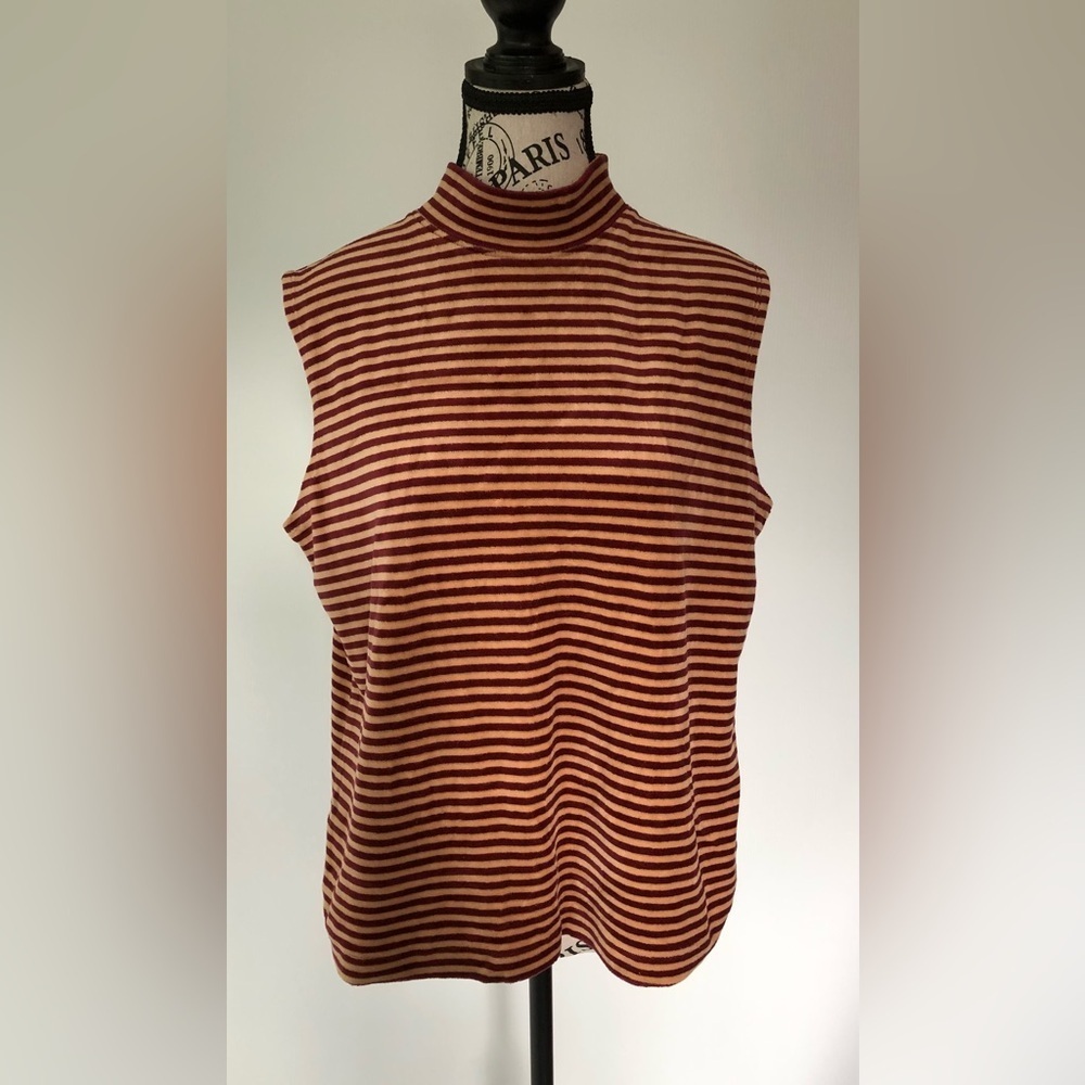 Vintage tabi active top striped large wine/ gold small turtleneck